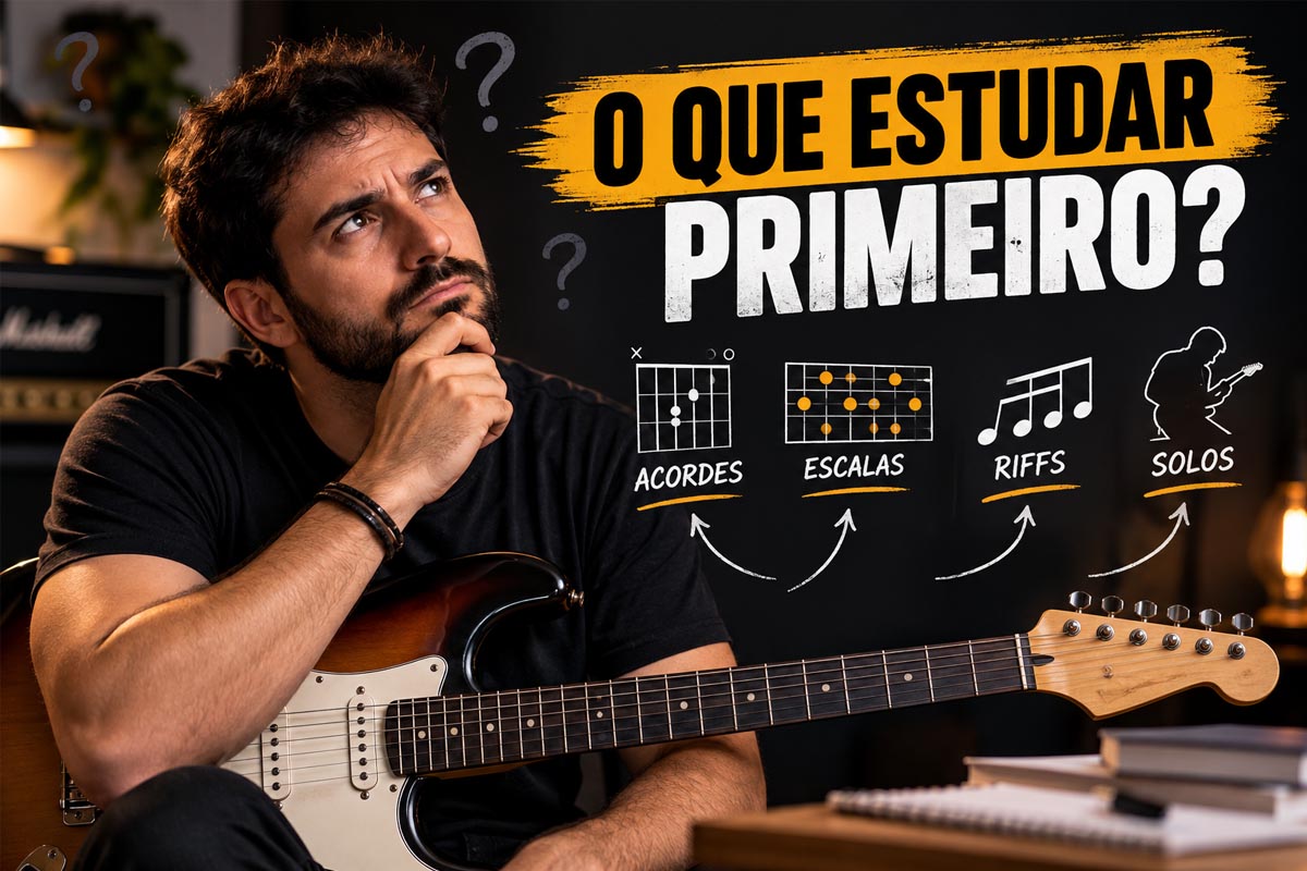 O que estudar primeiro na guitarra: acordes, escalas ou riffs